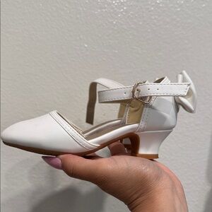 Classic White Kids Dress Heels with Bow